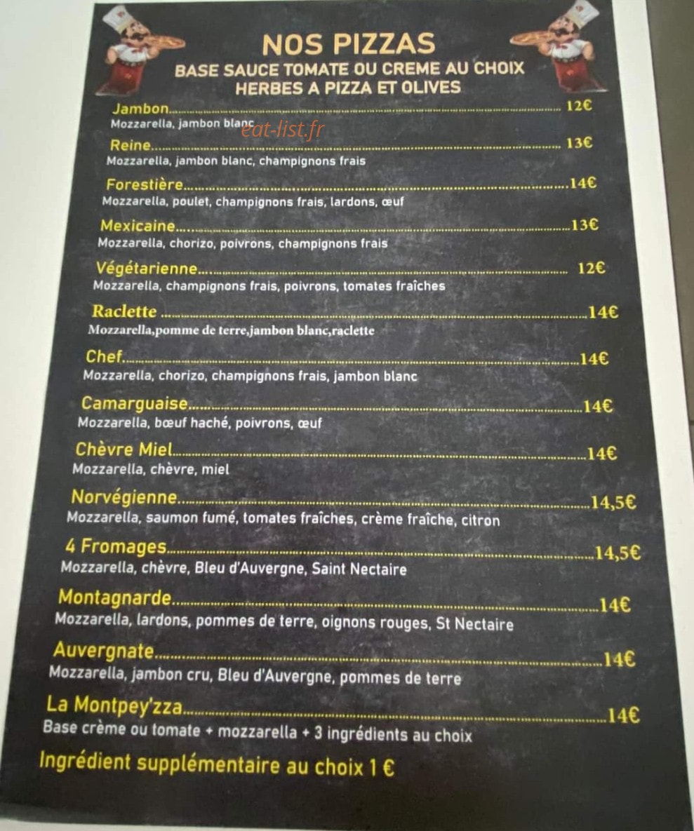 Montpey'zza — carte page 1