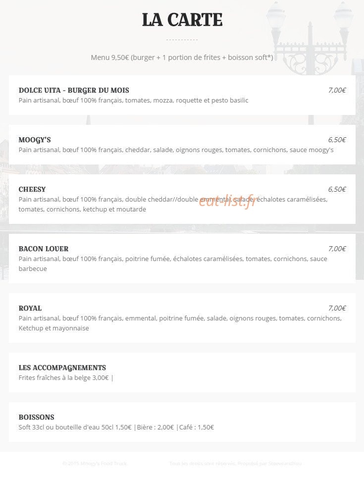 Moogy's Food Truck — carte page 1