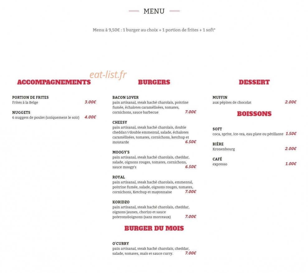 Moogy's — carte page 1