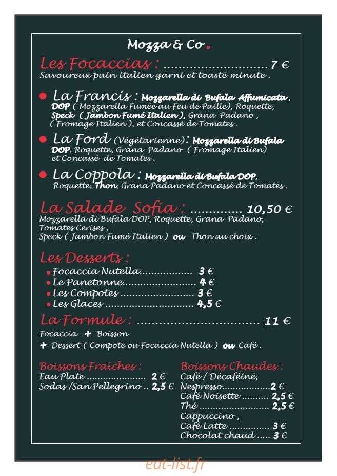 Mozza & Co. — carte page 1