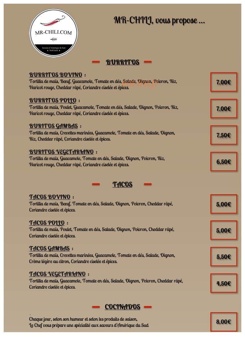 Mr Chili — carte page 1