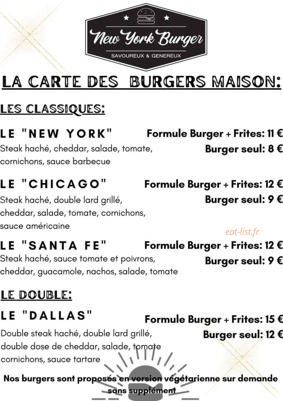 New York Burger — carte page 1