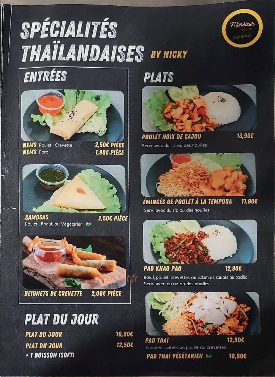 Nicky Thaï Food — carte page 1