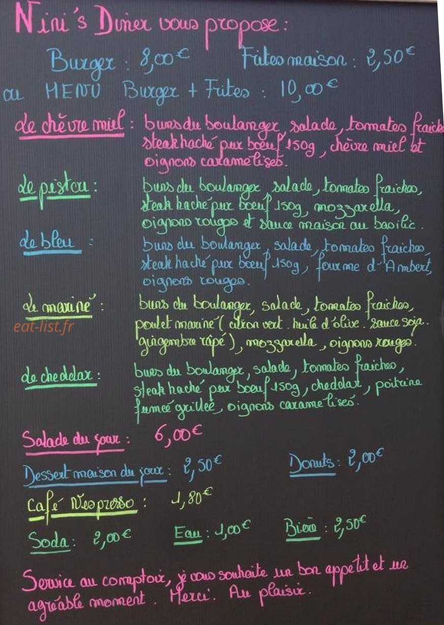 Nini's Diner — carte page 1