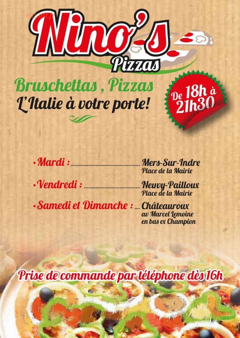 Nino's Pizzas — carte page 1