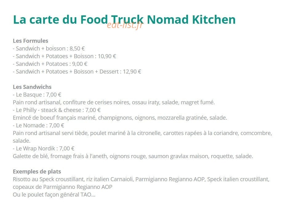 Nomad Kitchen — carte page 2