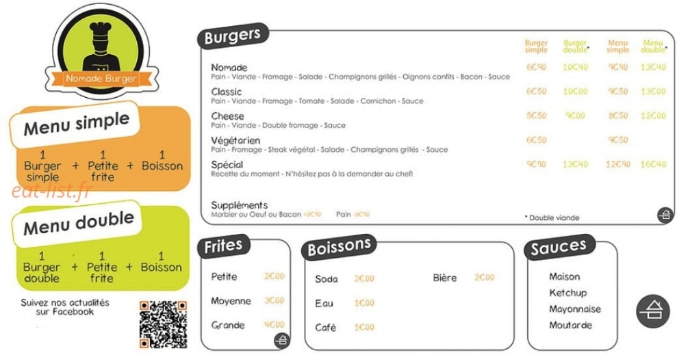 Nomade Burger — carte page 1