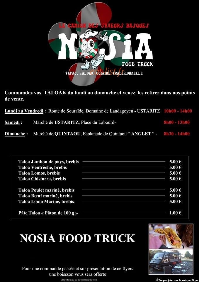 Nosia Food Truck — carte page 1