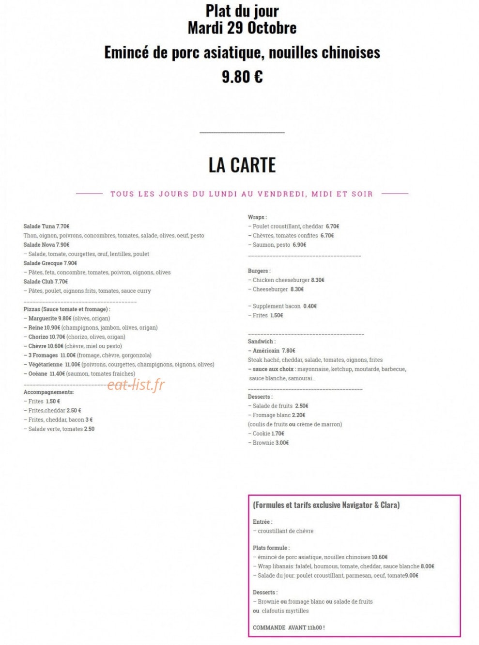 Nova Food & Co — carte page 1
