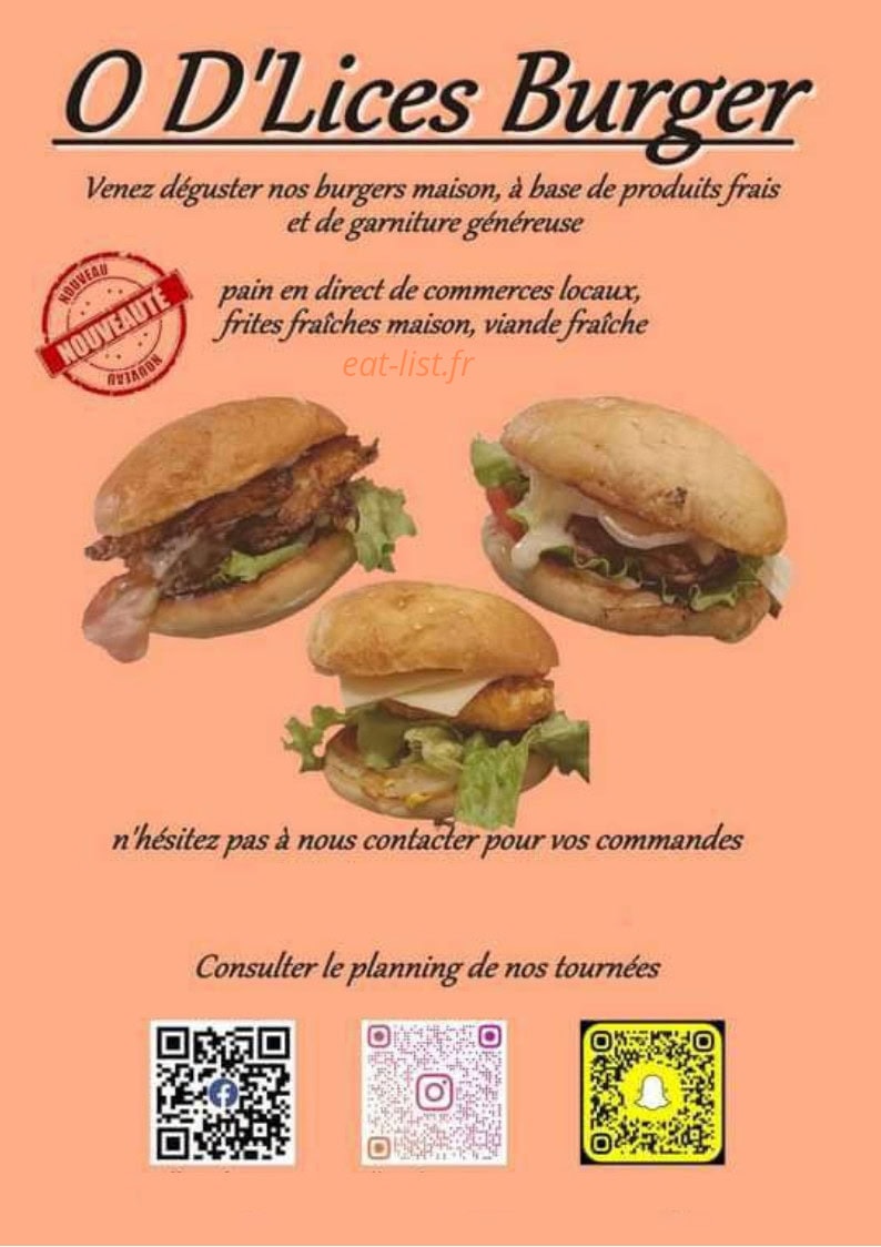 O D'Lices burger — carte page 1
