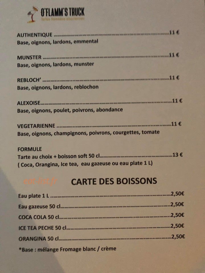O'Flamm's — carte page 1
