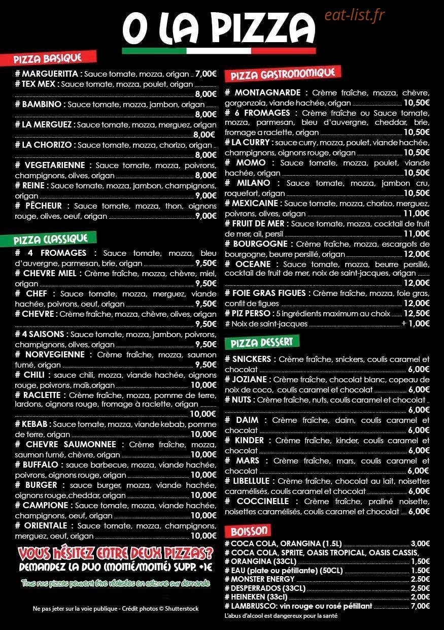 O la pizza — carte page 1