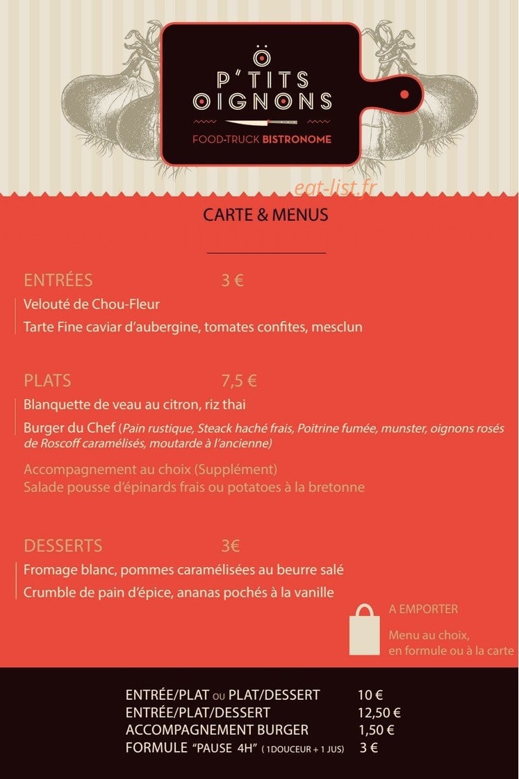 O p'tits oignons — carte page 1
