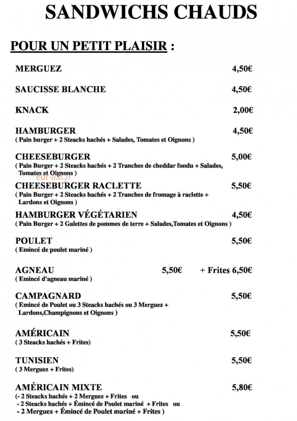 O Petits Plaisirs — carte page 1