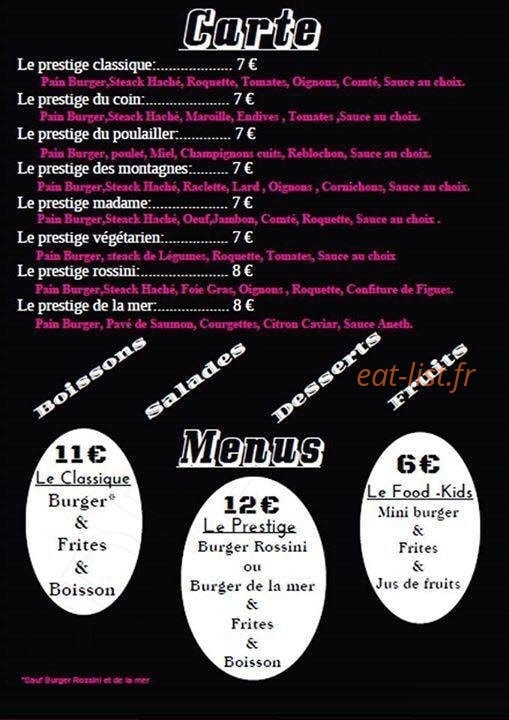 O Prestigieux Burger — carte page 2