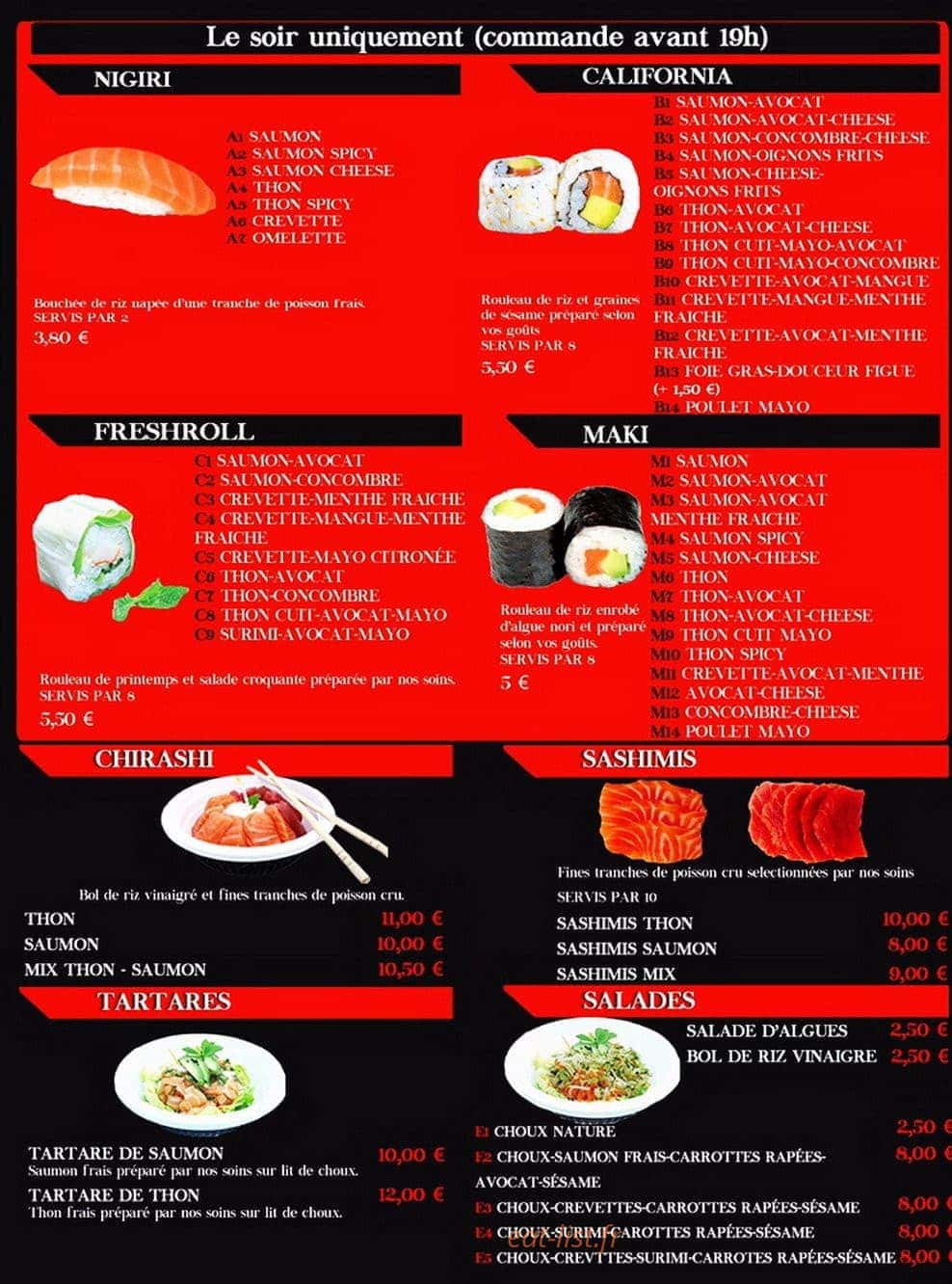 O'zami sushi — carte page 1