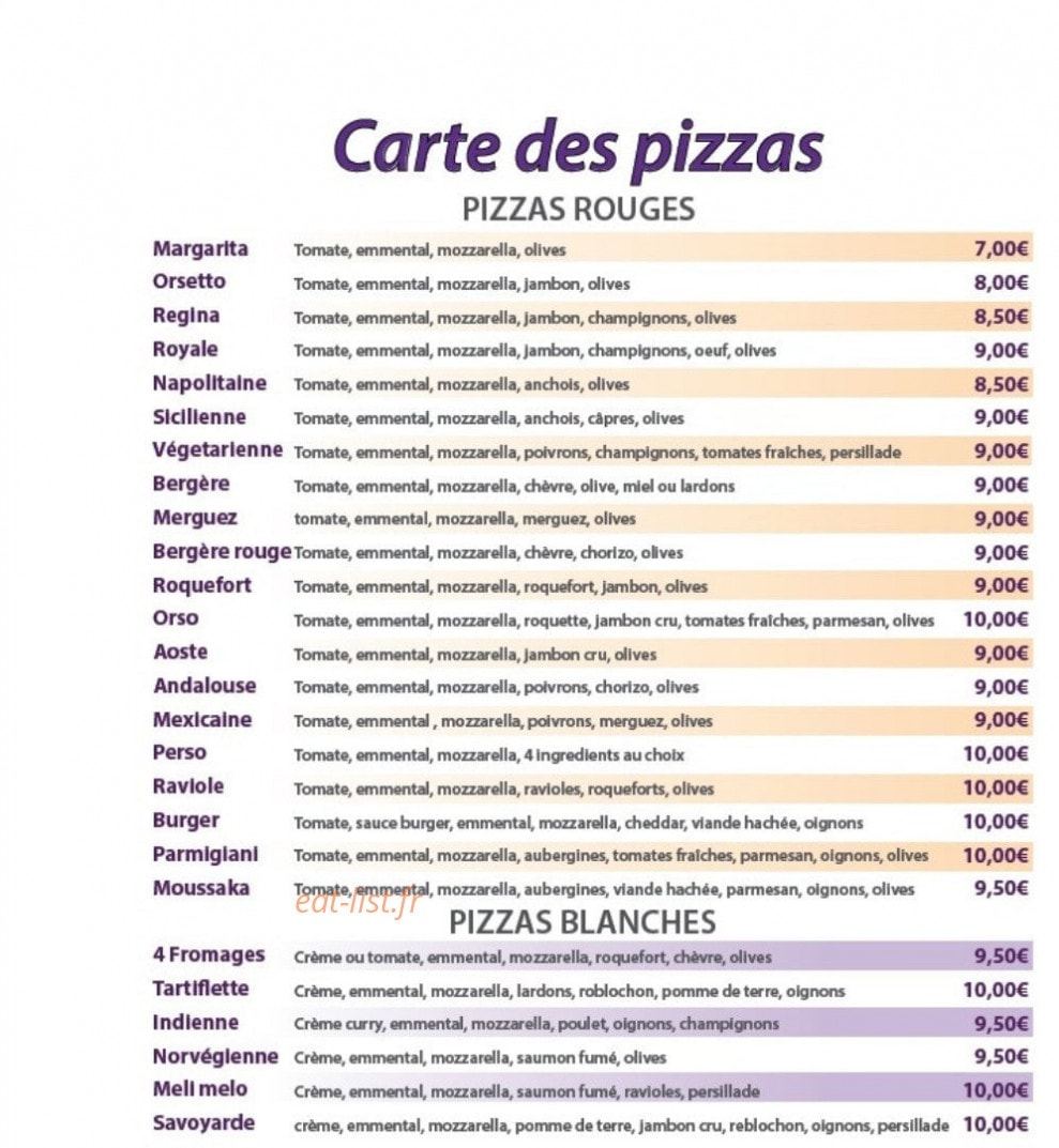 Orso Pizza — carte page 1