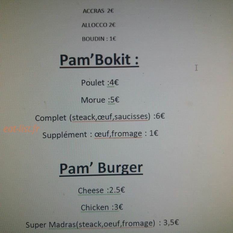 Pam'Kréa Saveurs — carte page 1