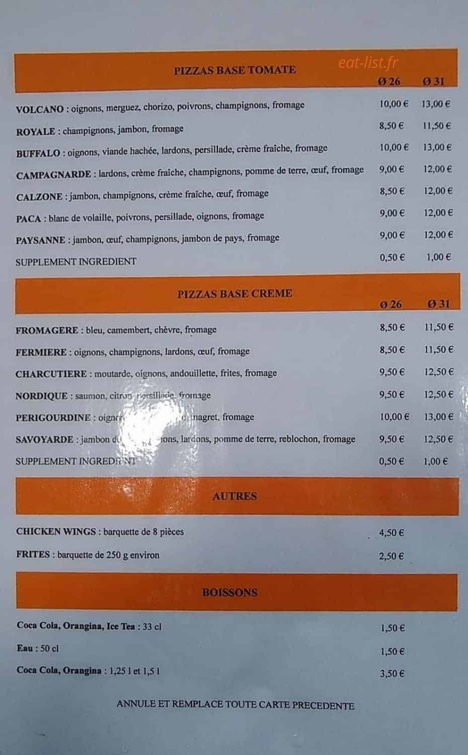 Pap's pizza — carte page 1