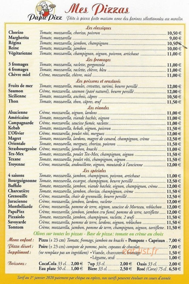 Papa pizz — carte page 1