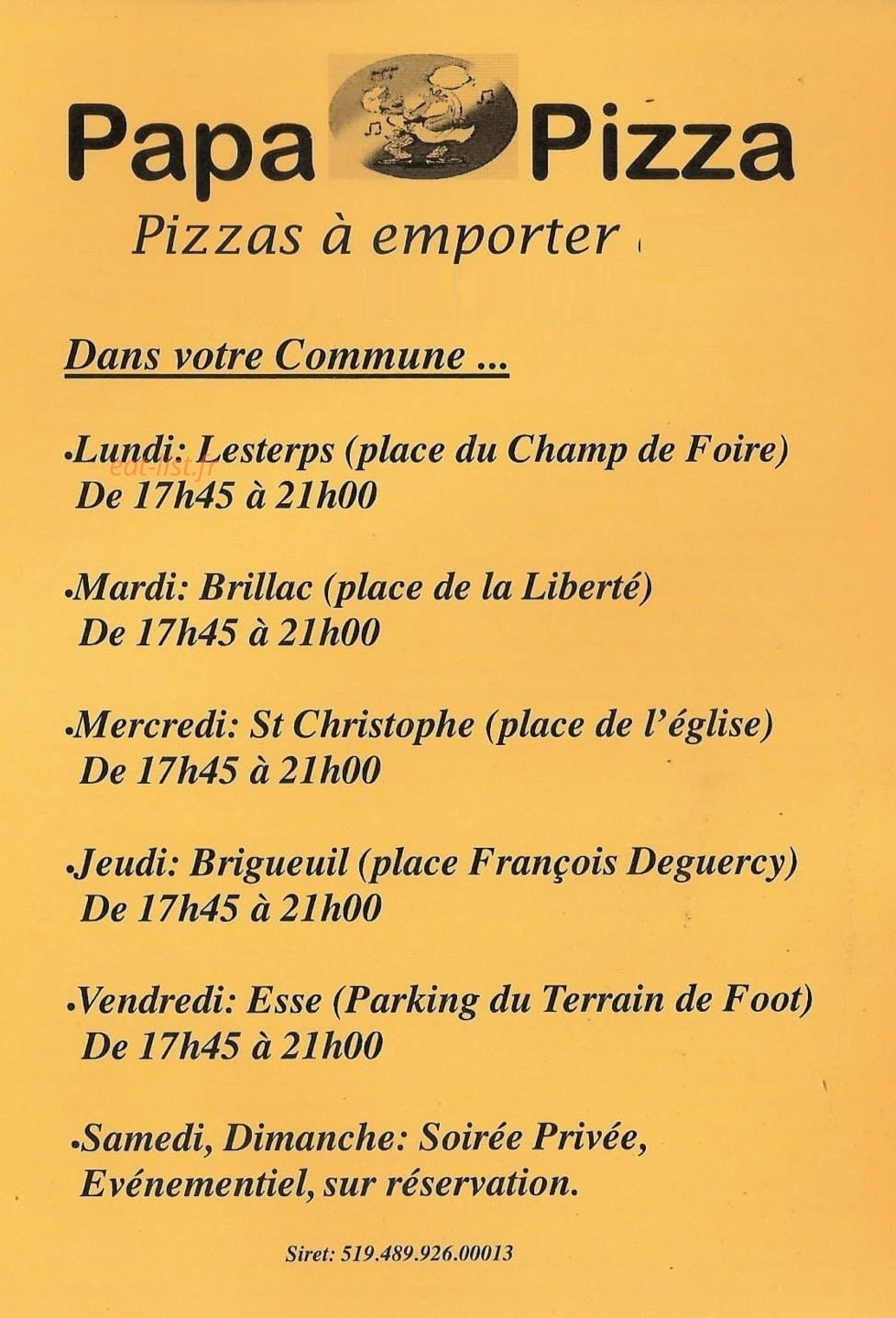 Papa-Pizza — carte page 1