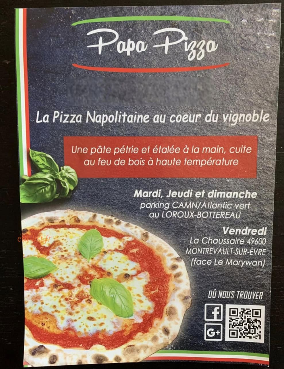 Papa Pizza — carte page 1