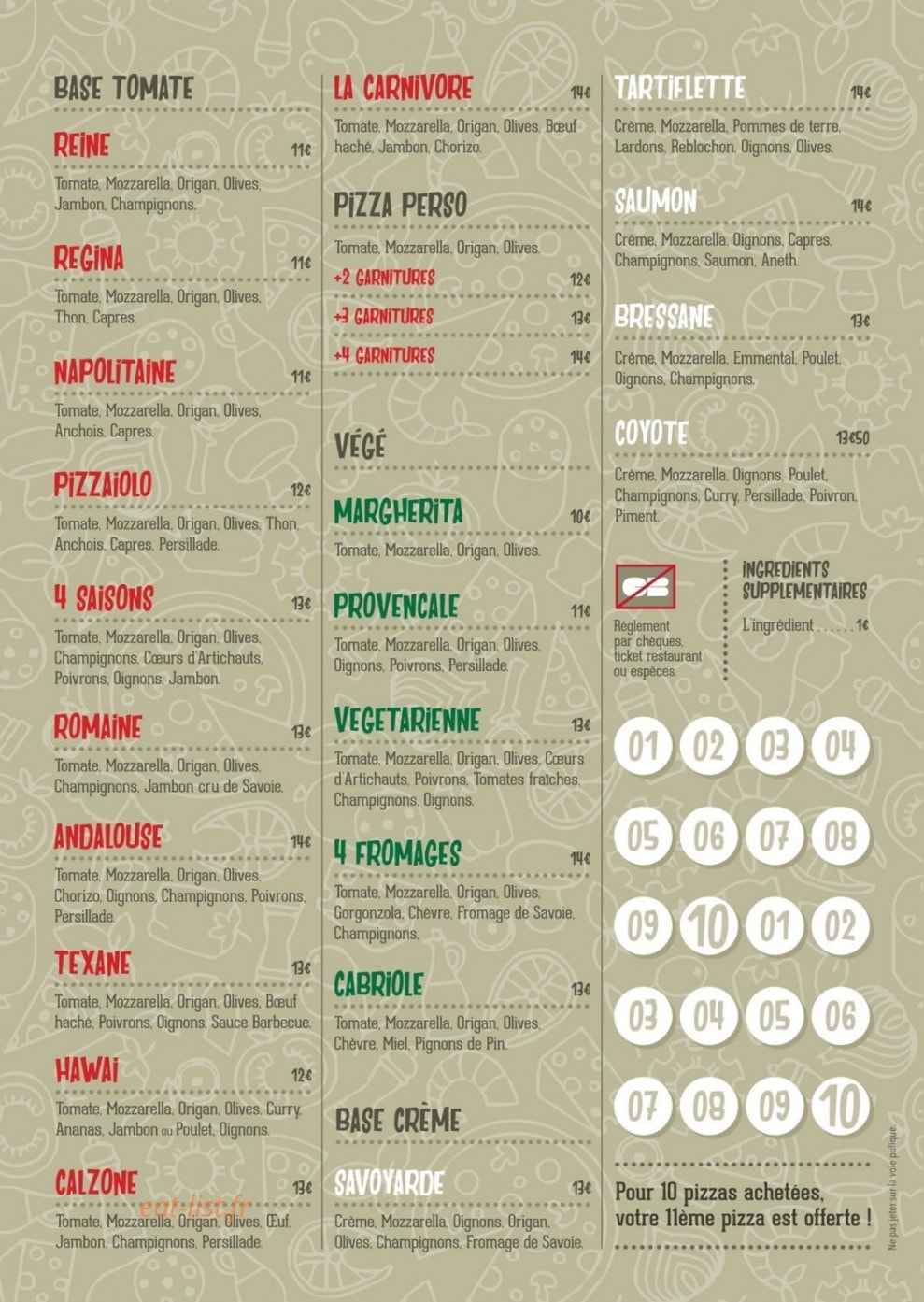 Pappy's Pizza — carte page 1