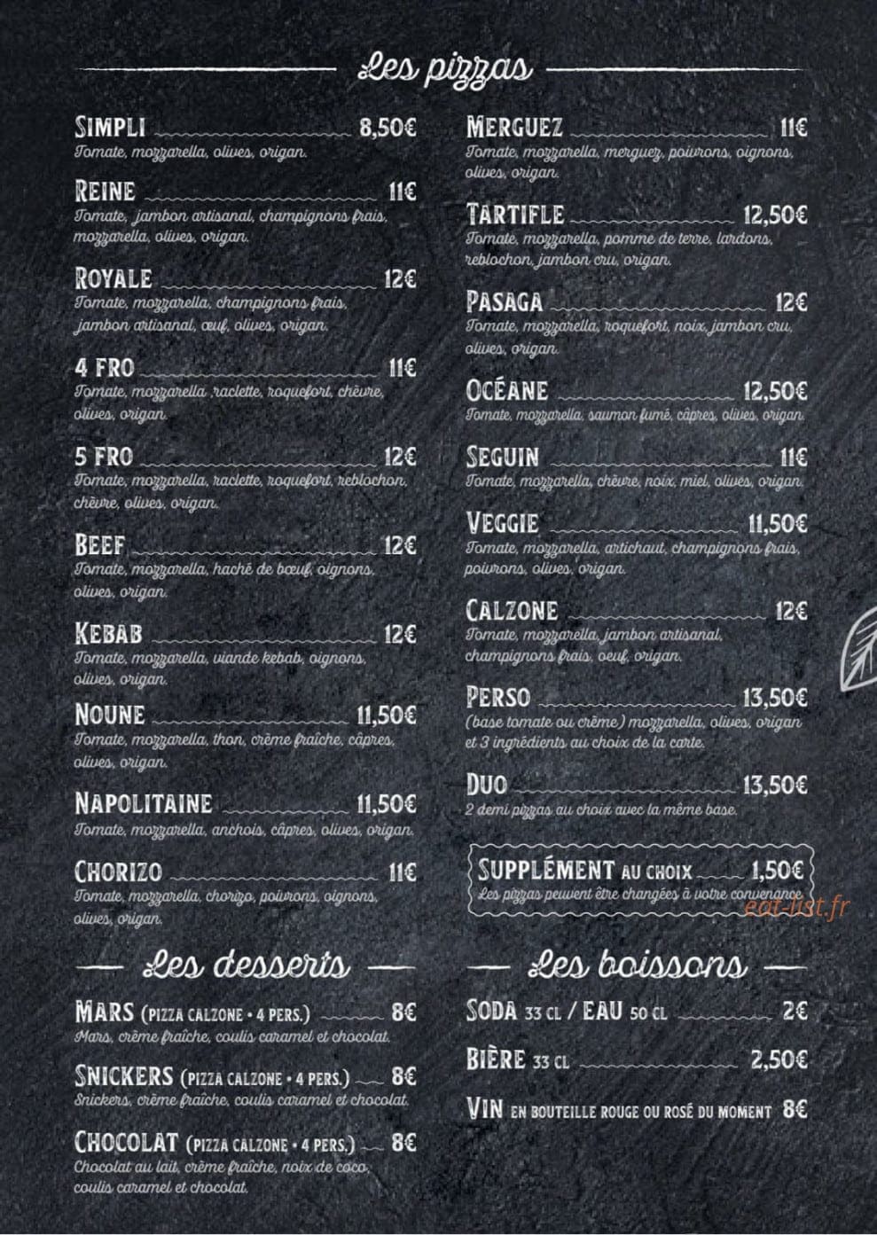 Pasaga Pizza — carte page 3