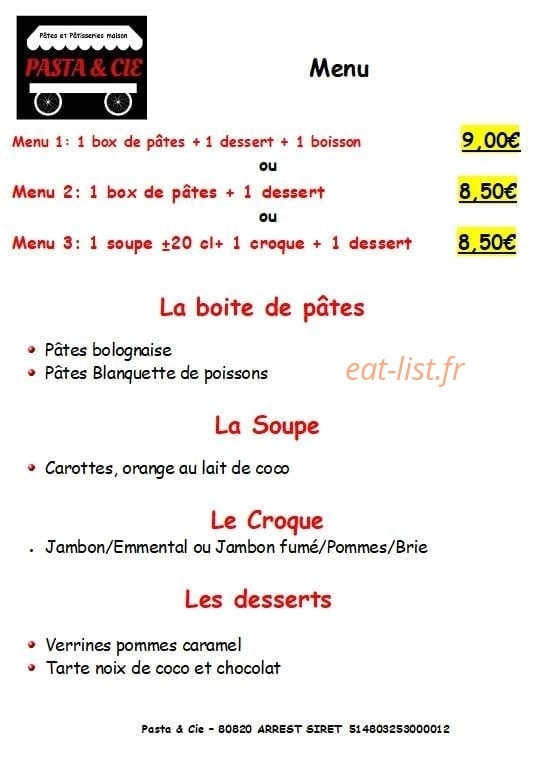 Pasta & Cie — carte page 1