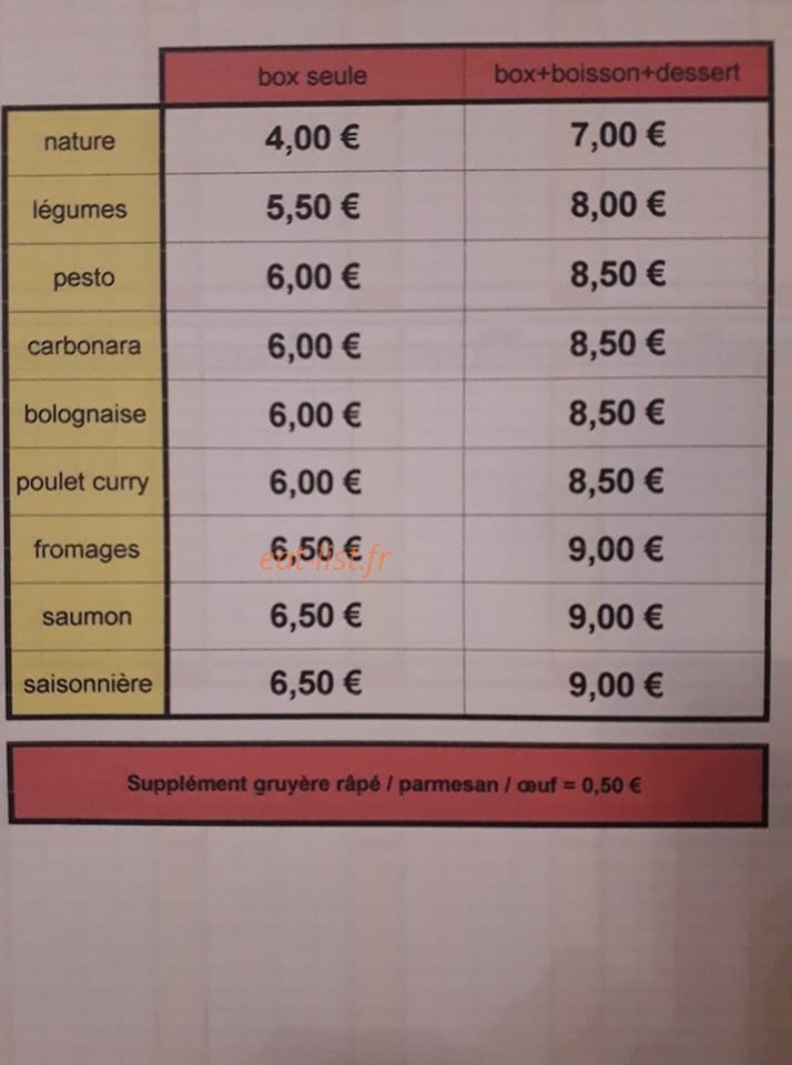 Pasta Délice — carte page 1