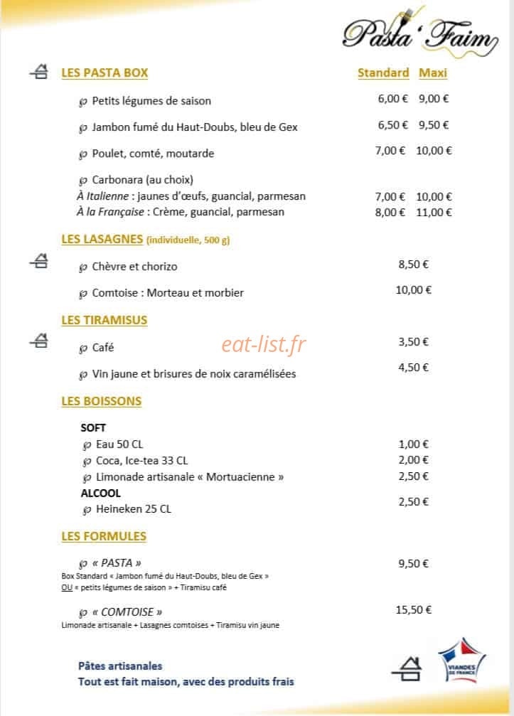 Pasta Faim — carte page 1
