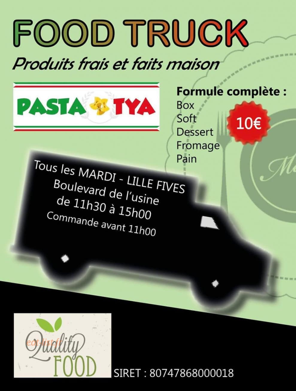 Pasta'tya — carte page 1