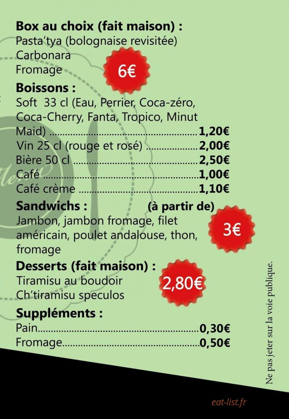 Pasta'tya — carte page 2