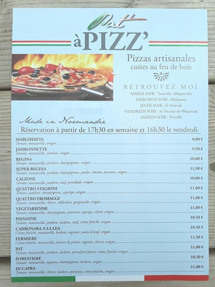 Pat'à Pizz — carte page 1