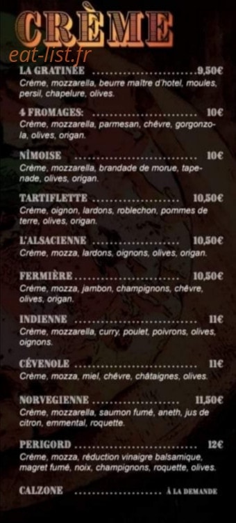 Pat' à pizz' — carte page 1