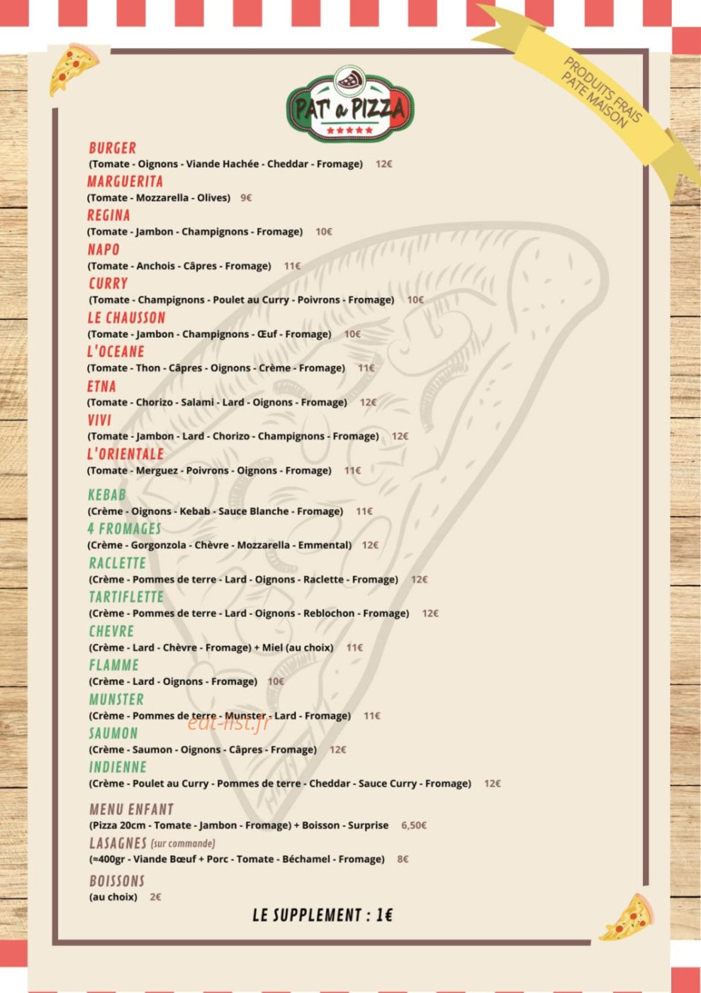Pat' a Pizza — carte page 2