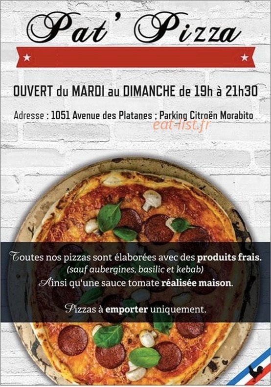 Pat' Pizza — carte page 1