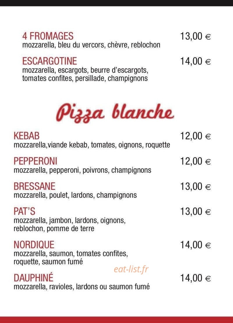 Pat’s Pizza — carte page 2