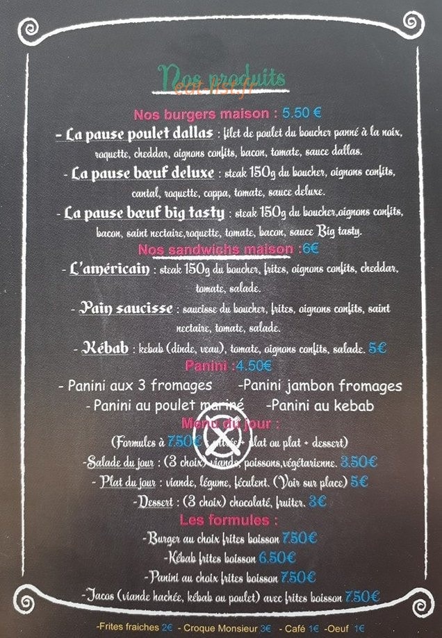Pause gourmande — carte page 1