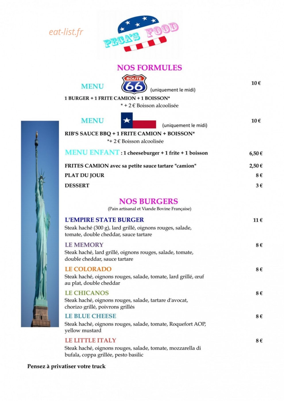 Peca's Food — carte page 1