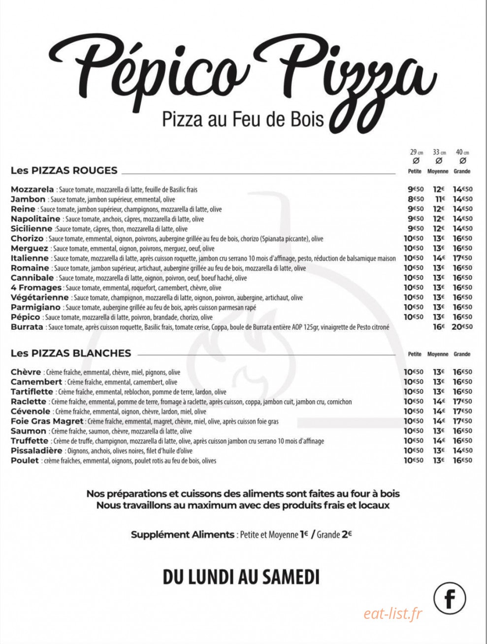 Pépico Pizza — carte page 1