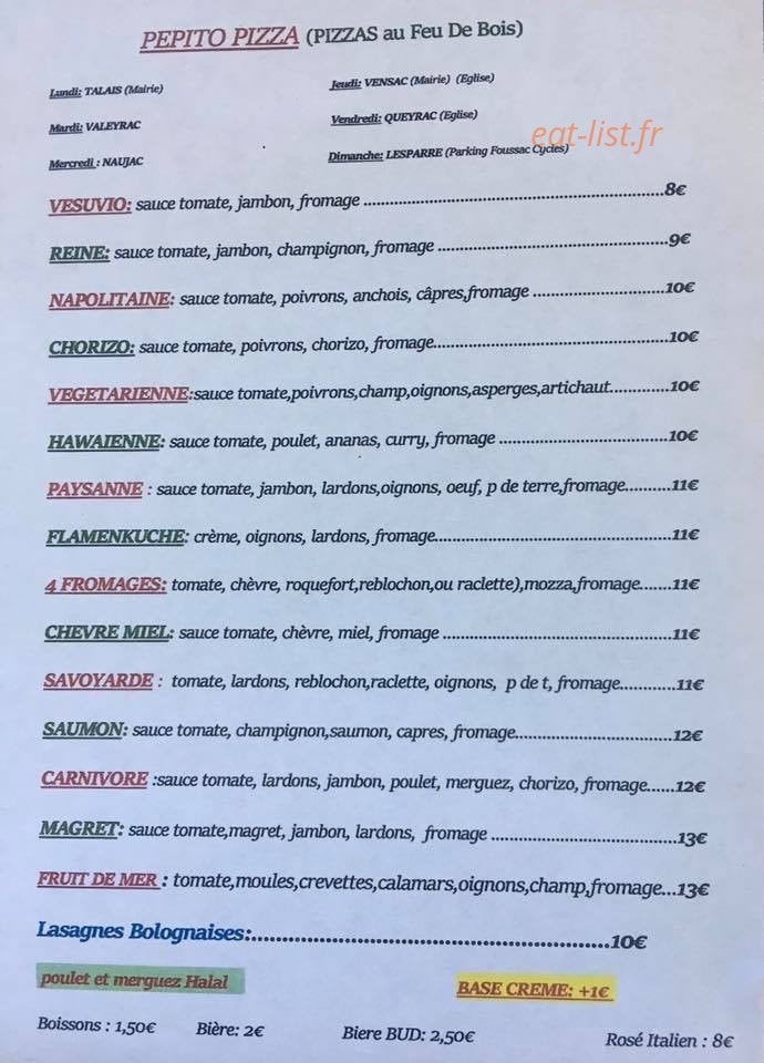 Pépito pizza — carte page 1