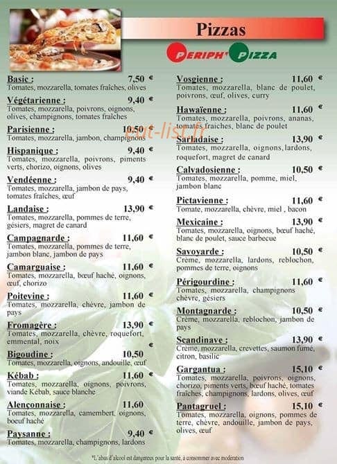 Periph'Pizza — carte page 1