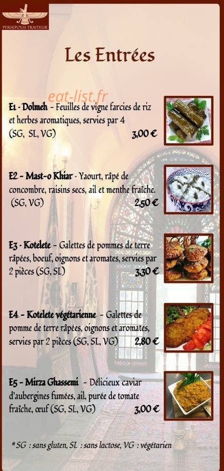 Persepolis traiteur — carte page 1