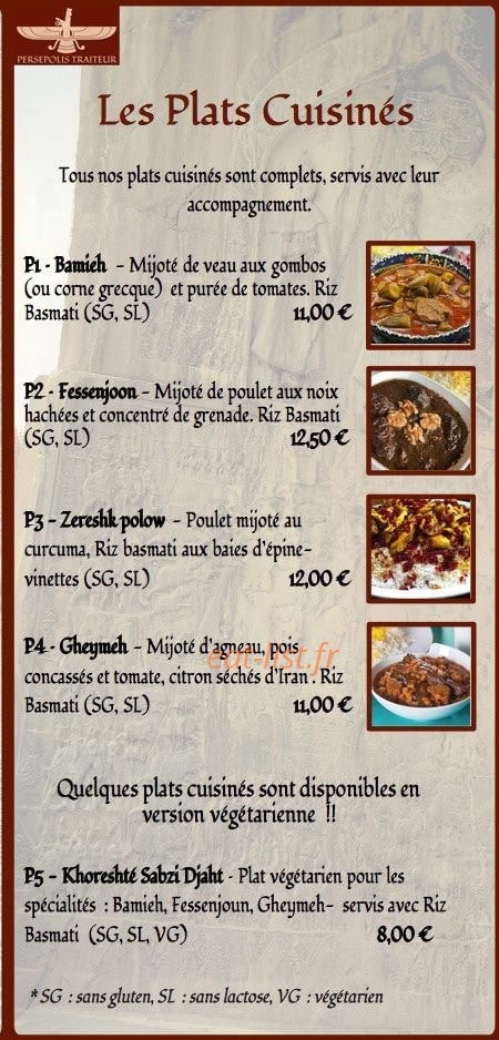 Persepolis traiteur — carte page 2