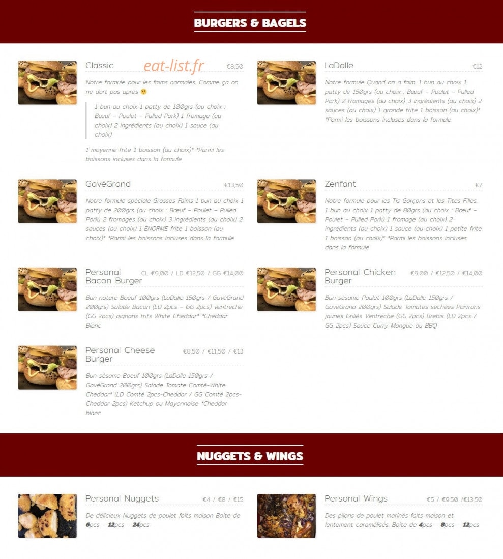 Personal Burger — carte page 1