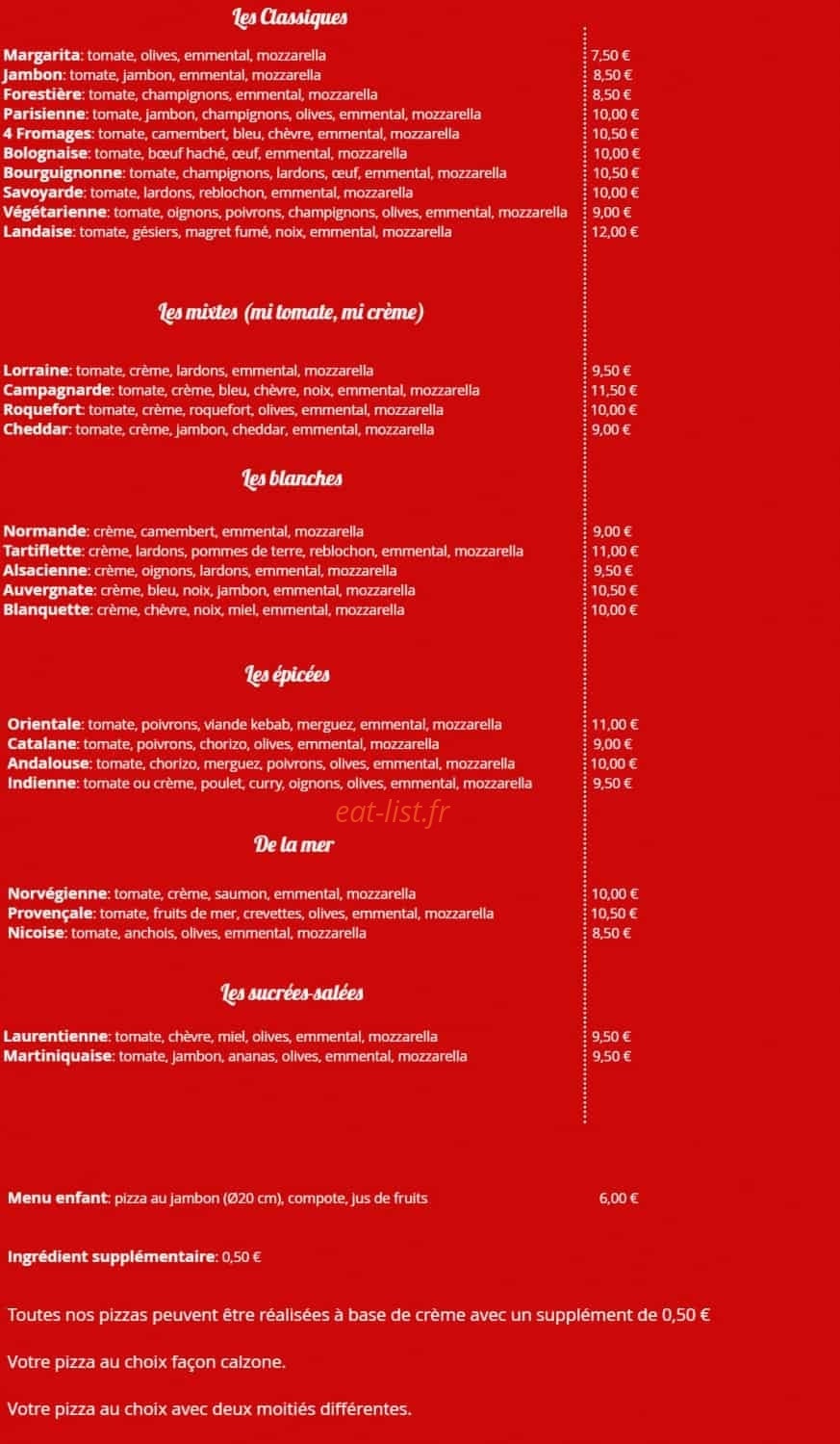 Phil'Pizza — carte page 1