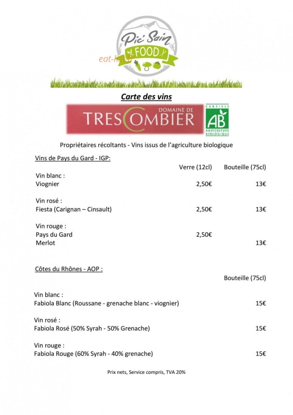 Pic Sain Food — carte page 2