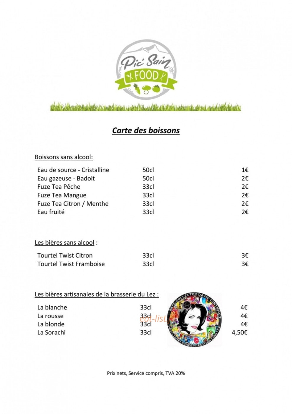 Pic Sain Food — carte page 1
