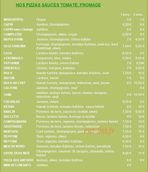 Pierrick pizza — carte page 1